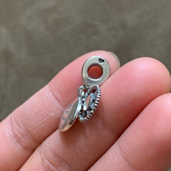 Retired Pandora Compass Rose Pendant Charm W/ Crystal & Enamel Dangle Charm - Picture 6 of 7